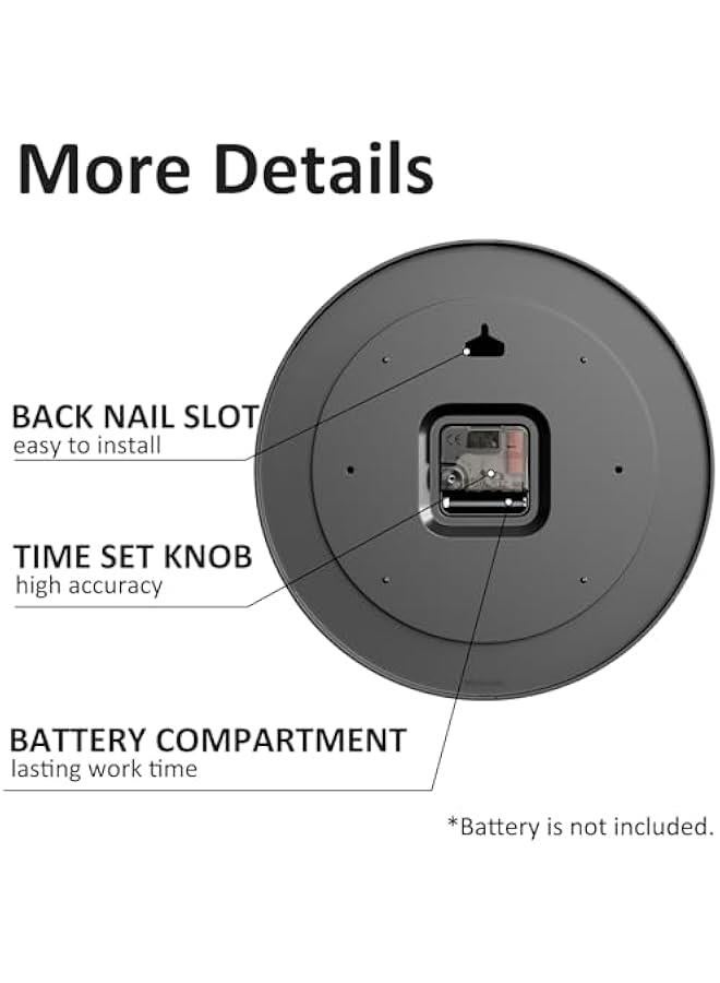Wall Clock, 12 Inch Silent Non Ticking Battery Operated Modern Wall Clocks, Wooden Clock for Bedrrom, Kitchen, Living Room, School Office Home Decor (Black) - Image 5