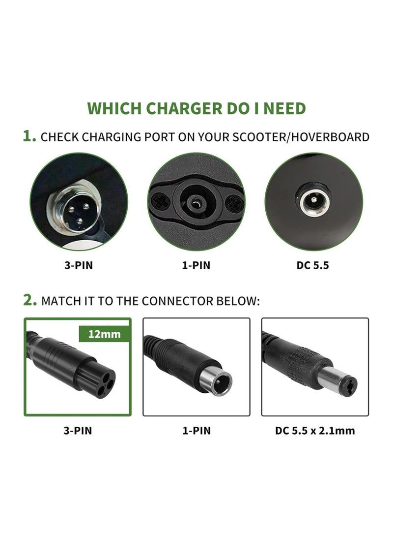54.6V 2A Charger for Electric Scooter,Hoverboard Charger of 48V Lithium Battery with 3-Prong Compatible with Ebike/Balancing Electric Scooter etc. - Image 4