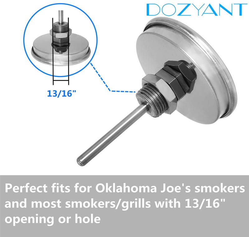 DOZYANT 3 1/8 inch BBQ Thermometer Gauge 2 Pcs Charcoal Grill Pit Smoker Temp Gauge Grill Thermometer Replacement for Oklahoma Joe's Smokers, and Smoker Wood Charcoal Pit, Large Face Grill Thermometer - Image 2