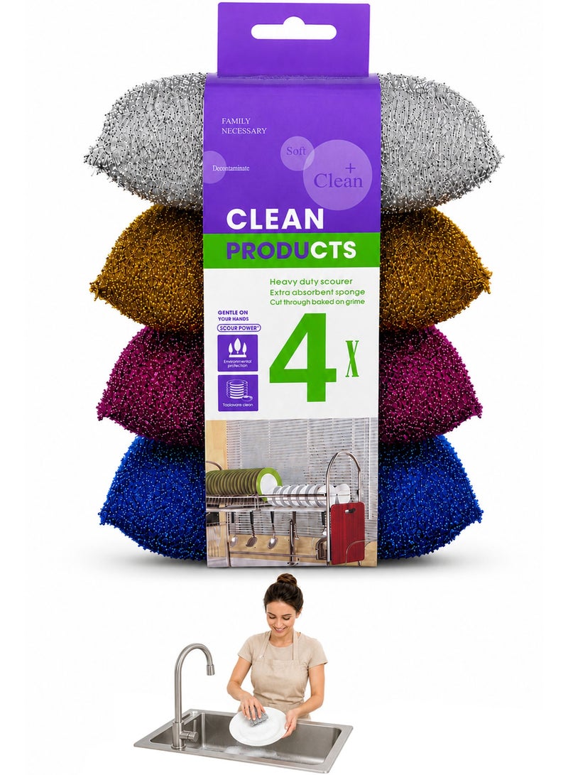 4 Pcs Non-Scratch Kitchen Sponges for Dishes, Reusable All-Purpose Cleaning Pads for Non-Stick Cookware, Countertops, Bathroom & Household Cleaning, Colorful - Image 1