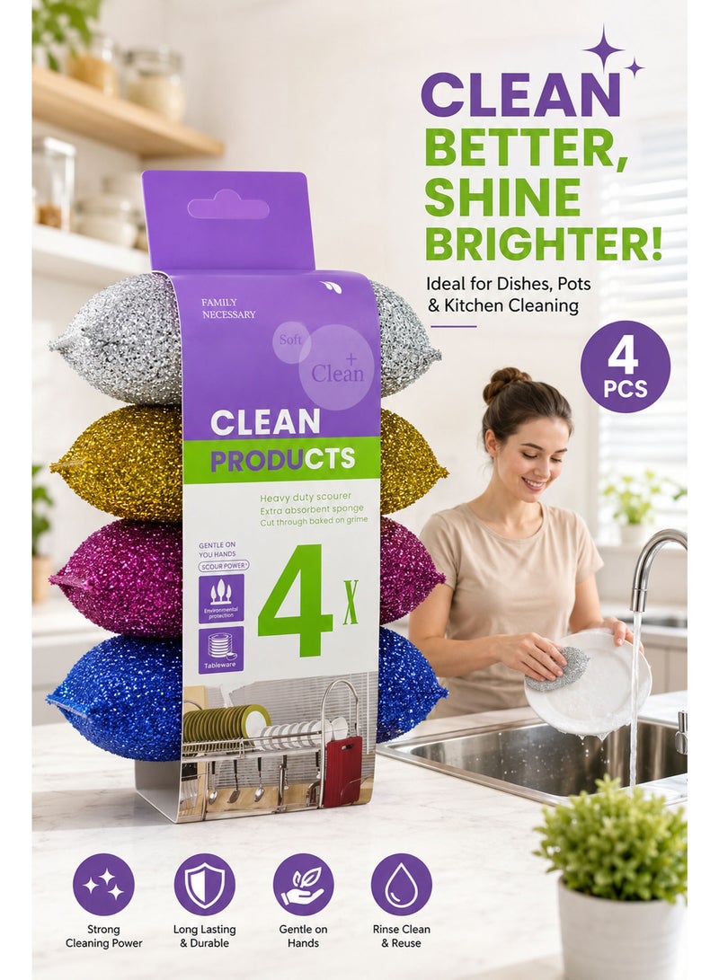 4 Pcs Non-Scratch Kitchen Sponges for Dishes, Reusable All-Purpose Cleaning Pads for Non-Stick Cookware, Countertops, Bathroom & Household Cleaning, Colorful - Image 5