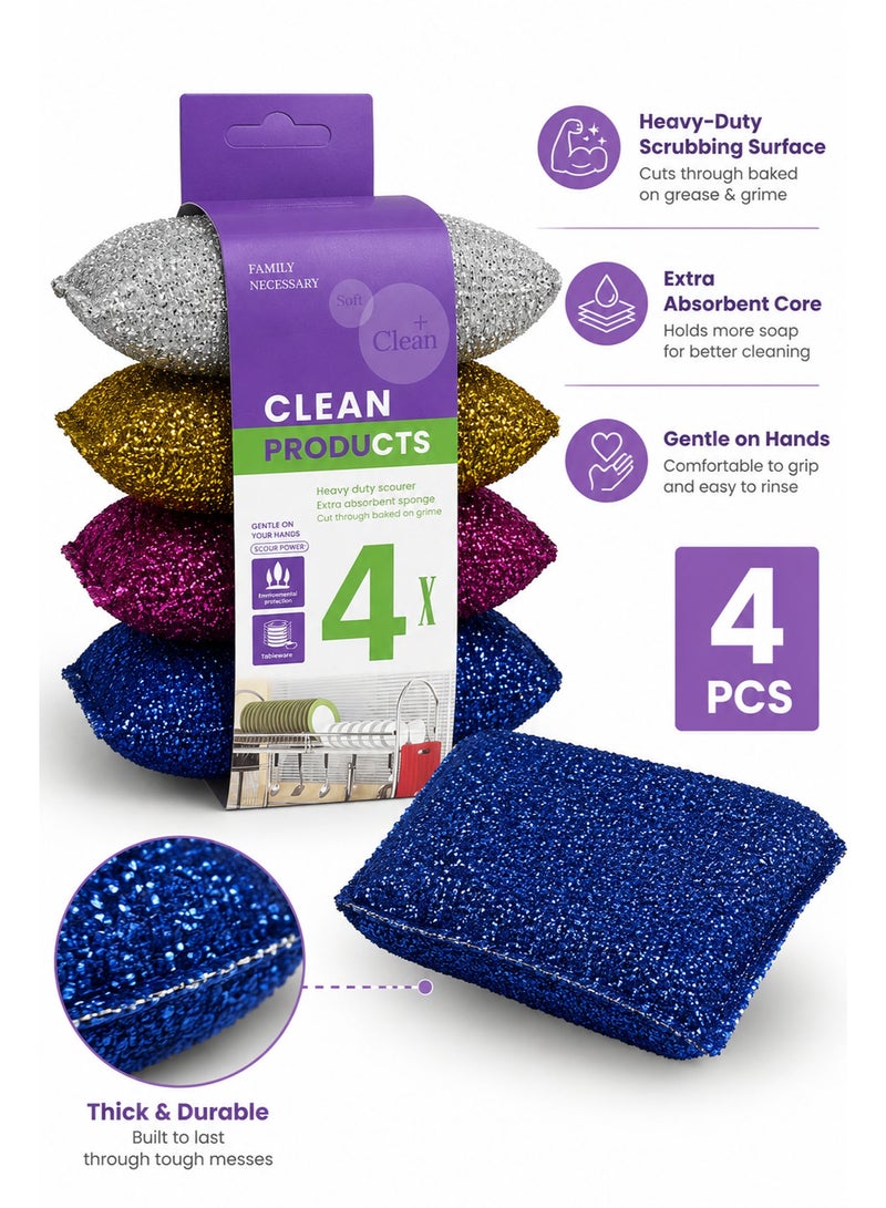 4 Pcs Non-Scratch Kitchen Sponges for Dishes, Reusable All-Purpose Cleaning Pads for Non-Stick Cookware, Countertops, Bathroom & Household Cleaning, Colorful - Image 3