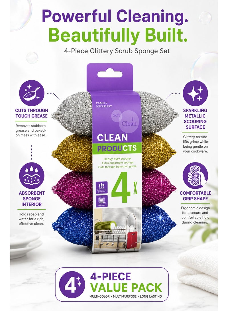 4 Pcs Non-Scratch Kitchen Sponges for Dishes, Reusable All-Purpose Cleaning Pads for Non-Stick Cookware, Countertops, Bathroom & Household Cleaning, Colorful - Image 4