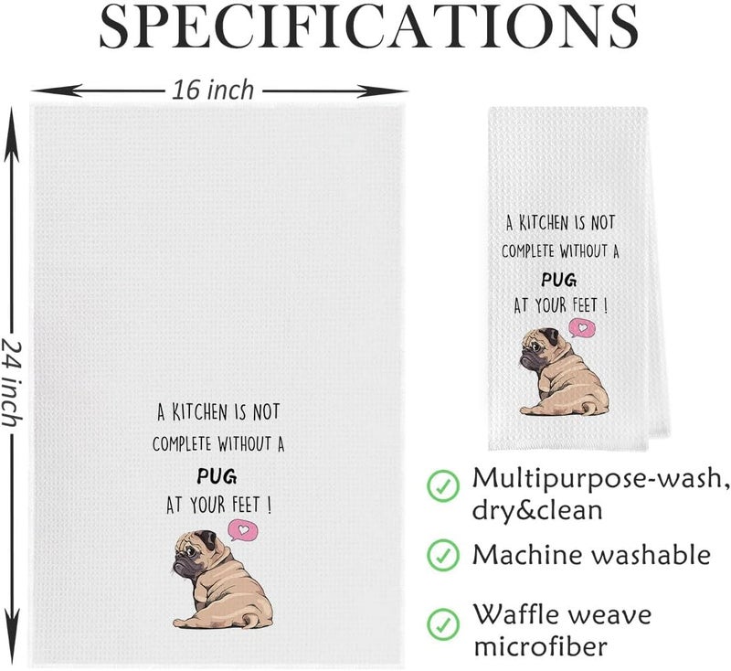 Geqtt Funny Pug Dish Towels Set - Pug Waffle Weave Kitchen Towels, Pug Decorative Hand Tea Towels for Bathroom Kitchen, Pug Gifts for Pug Lovers (16×24 Inches Set of 2) - Image 5