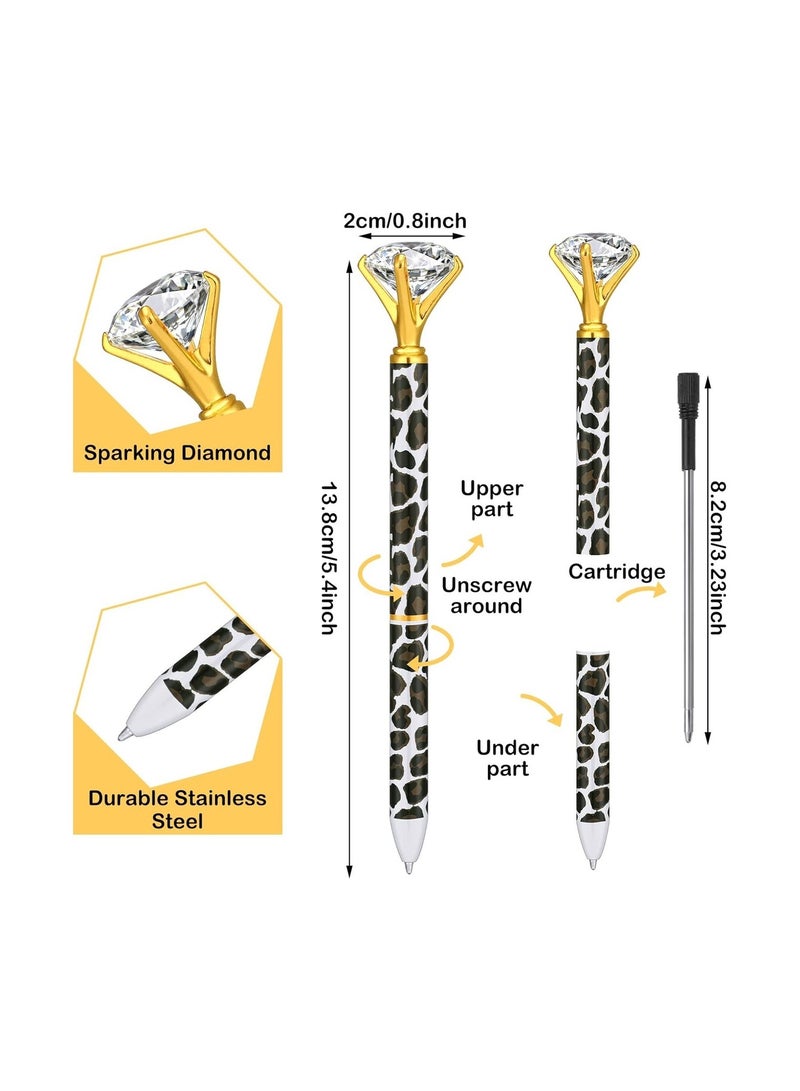 Generic Crystal Diamond Pens Wedding Leopard Ballpoint Pen Bling Bride Shower Pen Metal Pen with Diamond on Top Bridesmaid Proposal Gifts for Wedding, Office, School, Party Gifts - Image 3