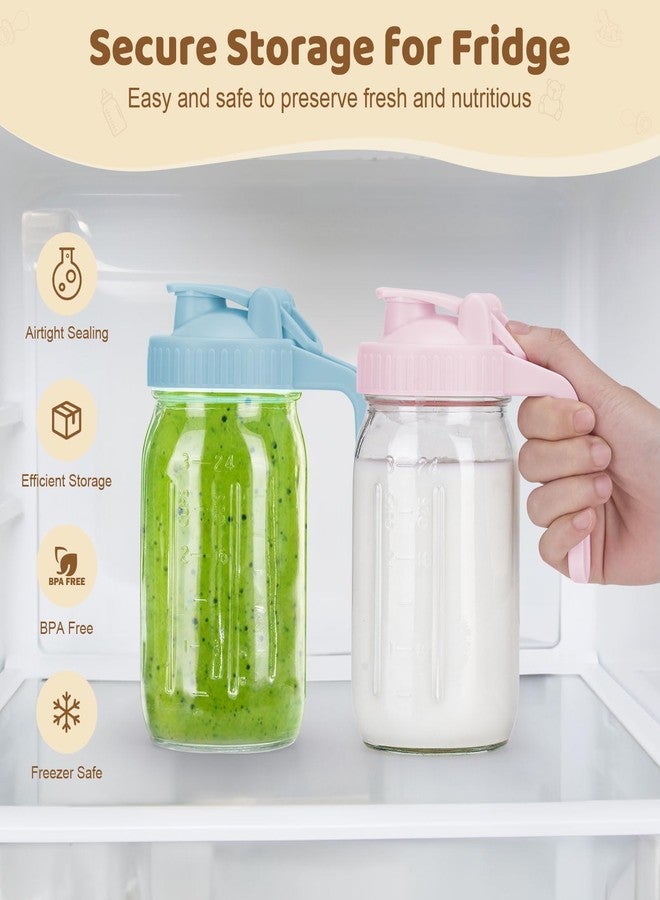 AoeJarry Breast Milk Pitcher with Leak Proof Flip Cap & Pour Spout, 32 oz Wide Mouth Mason Jars for Breast Milk Storage Container, Glass Picther with Lid for Cold Brew Coffee, Sun Tea, Juices, Pink - Image 4