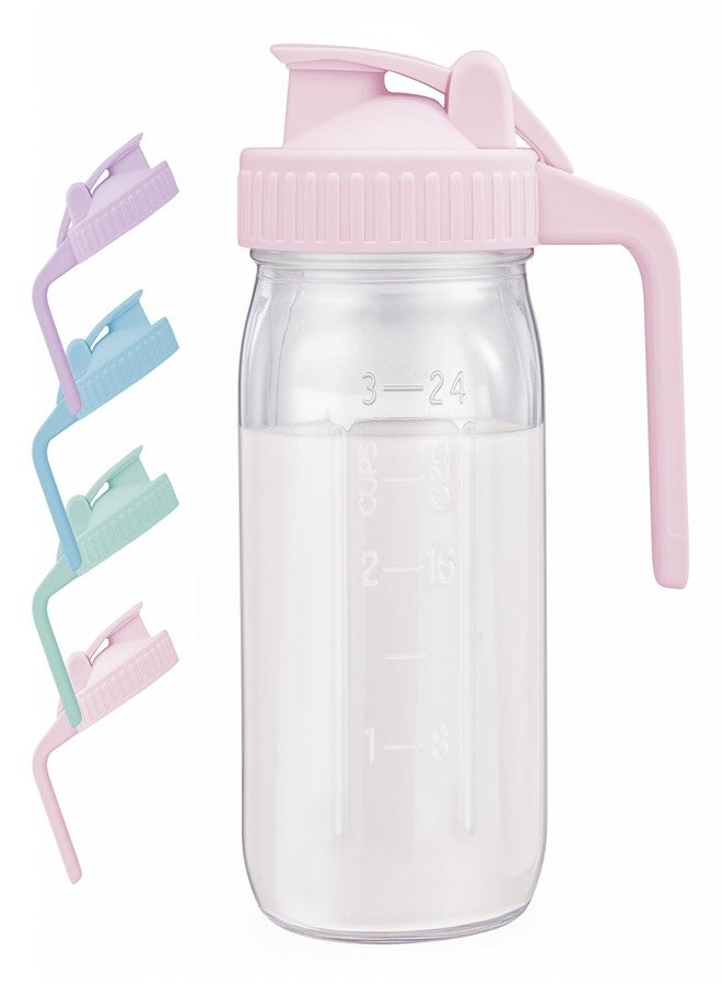 AoeJarry Breast Milk Pitcher with Leak Proof Flip Cap & Pour Spout, 32 oz Wide Mouth Mason Jars for Breast Milk Storage Container, Glass Picther with Lid for Cold Brew Coffee, Sun Tea, Juices, Pink - Image 1