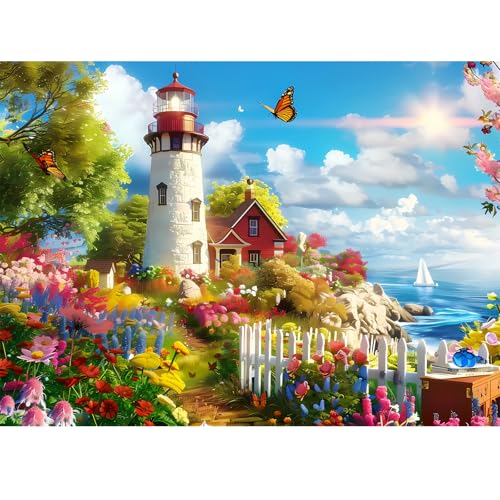 VOLUVOLU 500 Pieces Puzzle for Adults Lighthouse Jigsaw Puzzle Recycled Cardboard Jigsaw Puzzles 500 Pieces Family Challenging Game Nature Landscape Difficult Jigsaw Puzzle 20515 in - Image 1
