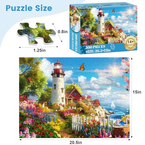 VOLUVOLU 500 Pieces Puzzle for Adults Lighthouse Jigsaw Puzzle Recycled Cardboard Jigsaw Puzzles 500 Pieces Family Challenging Game Nature Landscape Difficult Jigsaw Puzzle 20515 in - Image 5