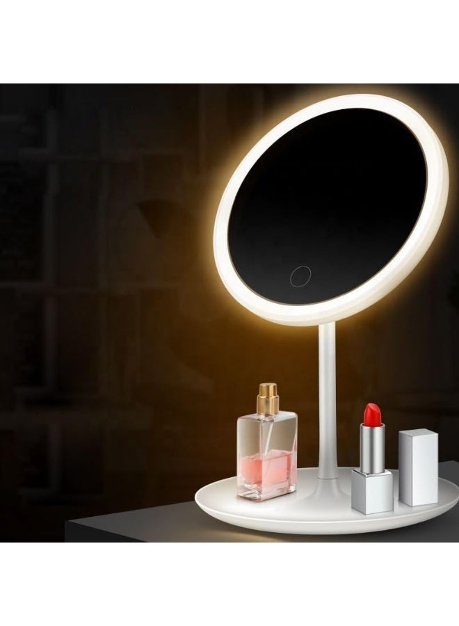 Kimaya Makeup Vanity Mirror with Lights, LED Makeup Mirror, Tabletop Vanity Lighted Mirror, Vanity Mirror Desk Lamp, LED Make Up Mirror with Storage Tray, White - Image 1