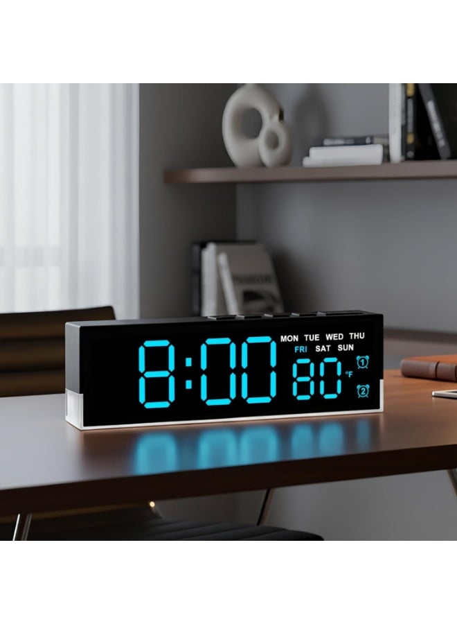 45MinST 7-Inch LED Digital Alarm Clock with Bottom Glow Light｜Displays Time, Date, Day, Temperature｜Dual Alarms, DST, Auto/Manual 3-Level Brightness, Battery or USB Powered Desk Clock - Image 1