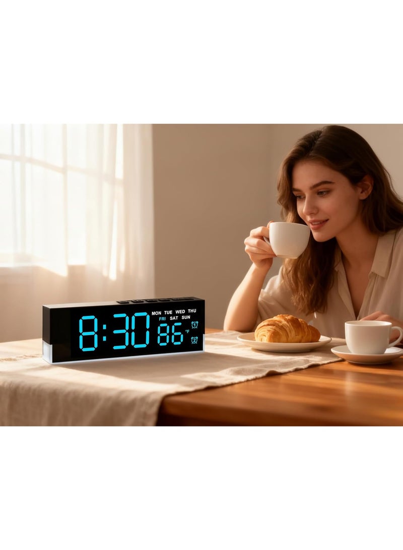 45MinST 7-Inch LED Digital Alarm Clock with Bottom Glow Light｜Displays Time, Date, Day, Temperature｜Dual Alarms, DST, Auto/Manual 3-Level Brightness, Battery or USB Powered Desk Clock - Image 5