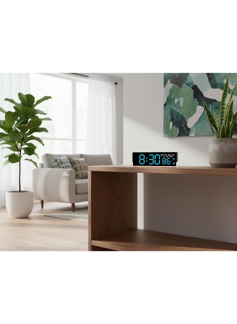 45MinST 7-Inch LED Digital Alarm Clock with Bottom Glow Light｜Displays Time, Date, Day, Temperature｜Dual Alarms, DST, Auto/Manual 3-Level Brightness, Battery or USB Powered Desk Clock - Image 3
