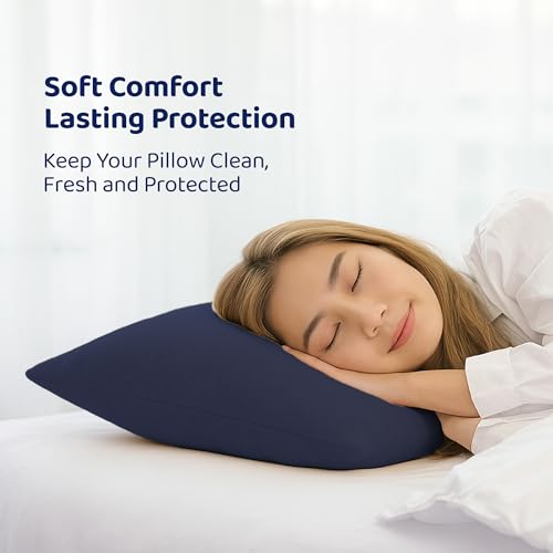 GADDA CO Ultra Soft Waterproof Pillow Protector Covers Pack of 2 with Zipper Closure, Terry Cotton Feel, Dust Mite & Bed Bug Protection, Water Spill Resistant, Standard Size 18 x 28 Inches, Dark Blue - Image 5