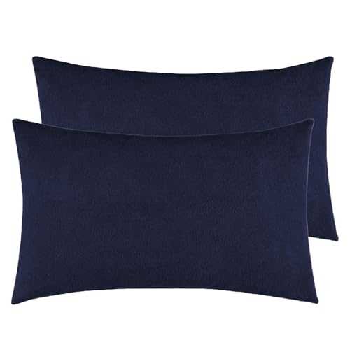 GADDA CO Ultra Soft Waterproof Pillow Protector Covers Pack of 2 with Zipper Closure, Terry Cotton Feel, Dust Mite & Bed Bug Protection, Water Spill Resistant, Standard Size 18 x 28 Inches, Dark Blue - Image 1