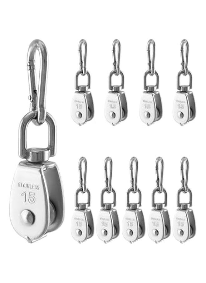 Arabest M15 304 Stainless Steel Single Pulley and Snap Hook Set - 10-Pack Heavy-Duty and Rust-Resistant with 360° Rotation - Max Load 80 lbs Pulley/119 lbs Hook for Versatile Indoor & Outdoor Use  - Image 1