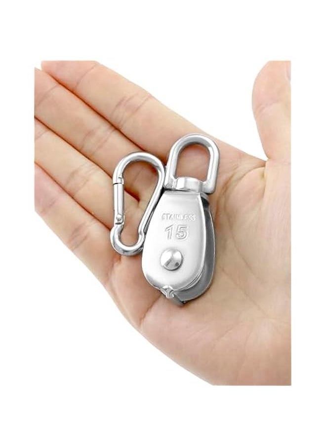 Arabest M15 304 Stainless Steel Single Pulley and Snap Hook Set - 10-Pack Heavy-Duty and Rust-Resistant with 360° Rotation - Max Load 80 lbs Pulley/119 lbs Hook for Versatile Indoor & Outdoor Use  - Image 3