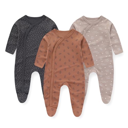 JELYLOVE Unisex Baby Boy Girl Footies Rompers Cotton Long Sleeve 3 Pack Infant Jumpsuits 0-12Months Babies' Outfits - Image 2