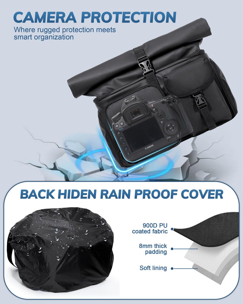 Smasrob Camera Bag with Tripod Holder, Rain Cover and Hidden Water Bottle Holder, Camera Sling Bag with Extra Storage Section, Black - Image 3