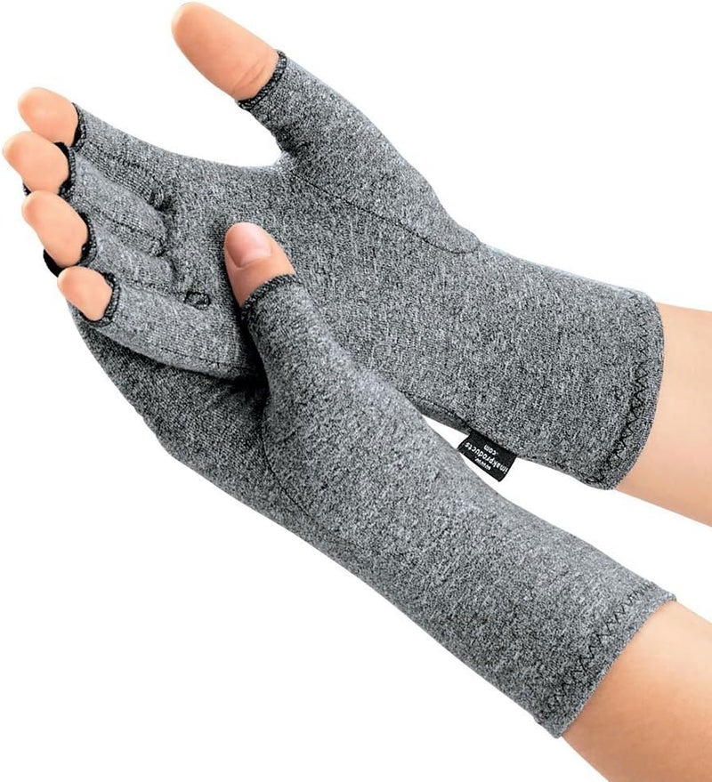 IMAK Compression Arthritis Gloves for Pain Relief - Fingerless Design in Grey, Medium Size - Image 1