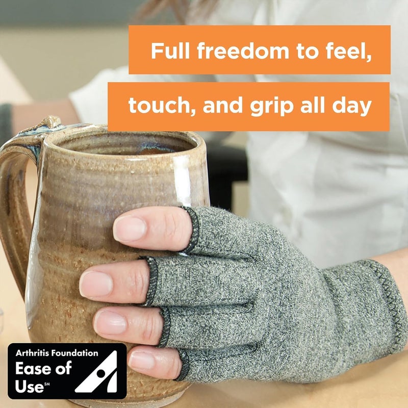 IMAK Compression Arthritis Gloves for Pain Relief - Fingerless Design in Grey, Medium Size - Image 4