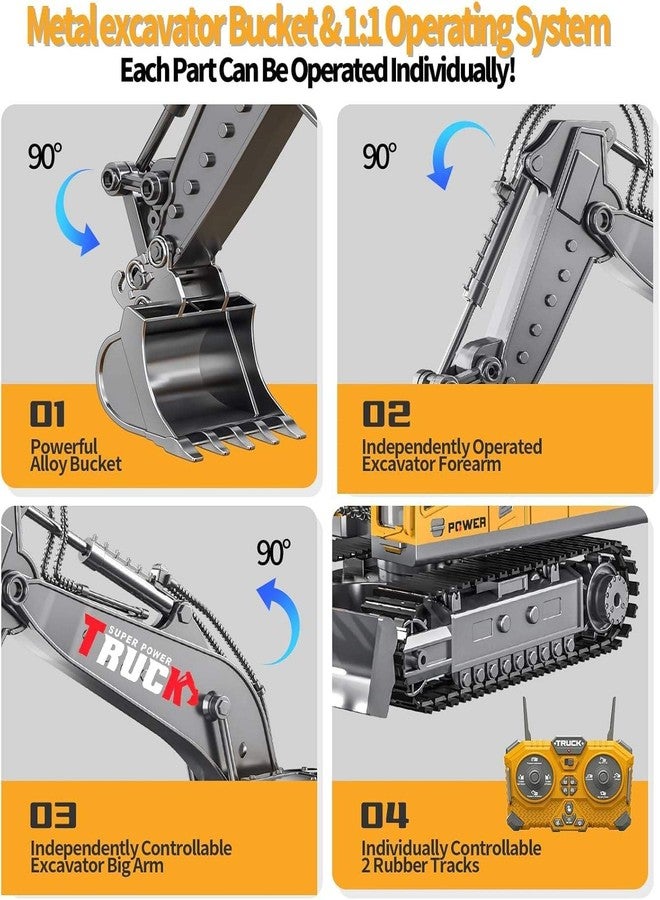 RareFind trove RC JCB Toy Excavator for Kids – 1:20 13-Channel Metal Remote Control Construction Vehicle with Lights, Sounds & 680° Rotation Yellow Digger Truck (Ages 6–12) - Image 3
