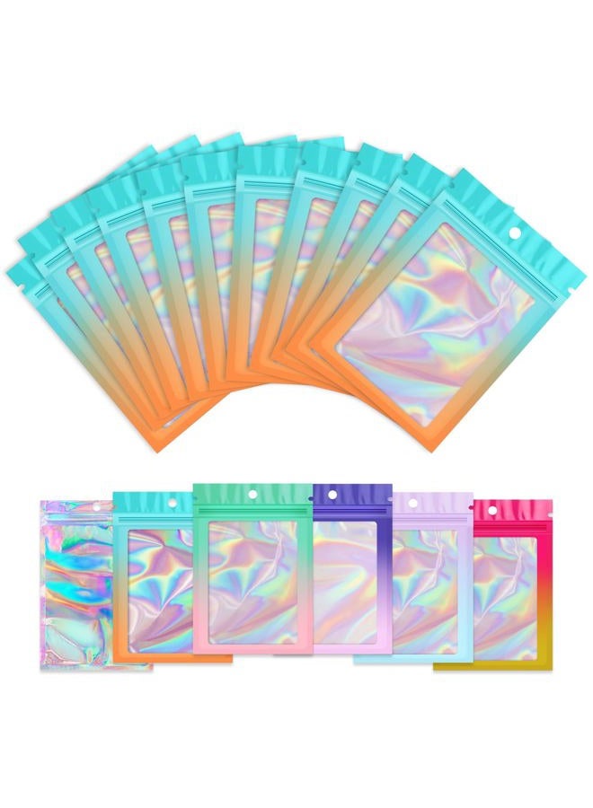 Funfery 100 Pack Mylar Holographic Bags,Clear Window Foil Bags Seal Pouch Resealable Bags with Zipper,Packaging Bags for Food Storage,Lash,Jewelry,Business Supplies(2.7×3.9in,Blue Orange) - Image 1