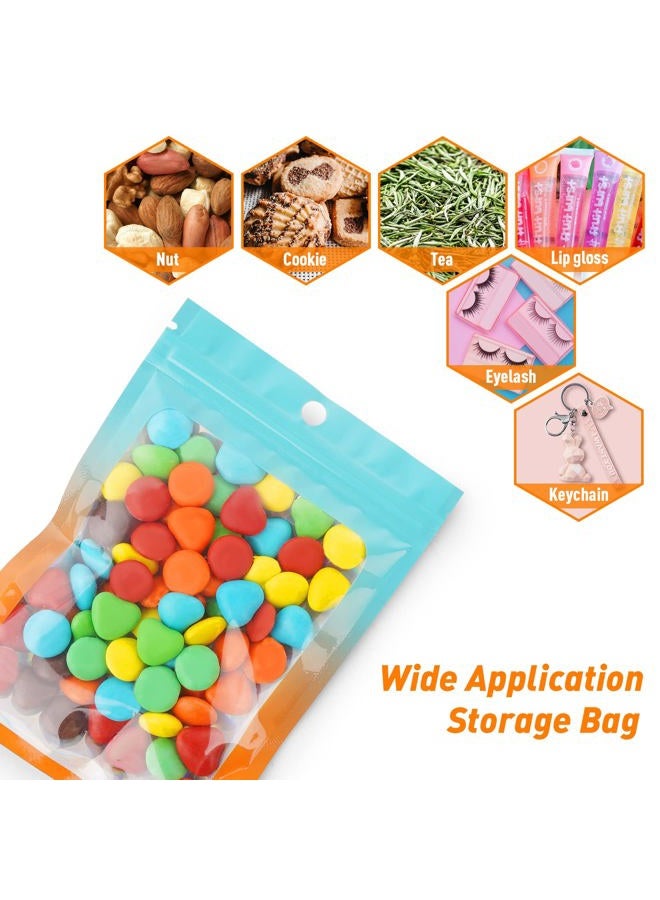 Funfery 100 Pack Mylar Holographic Bags,Clear Window Foil Bags Seal Pouch Resealable Bags with Zipper,Packaging Bags for Food Storage,Lash,Jewelry,Business Supplies(2.7×3.9in,Blue Orange) - Image 4