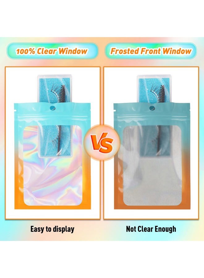 Funfery 100 Pack Mylar Holographic Bags,Clear Window Foil Bags Seal Pouch Resealable Bags with Zipper,Packaging Bags for Food Storage,Lash,Jewelry,Business Supplies(2.7×3.9in,Blue Orange) - Image 3