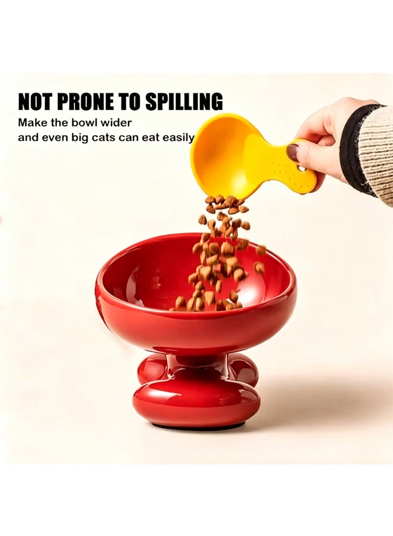 Nailuck Ceramic Elevated Cat Bowl, 15° Tilted Neck-Friendly Pet Food Water Bowl, Anti-Spill Curved Design for Cats & Small Dogs, red - Image 5