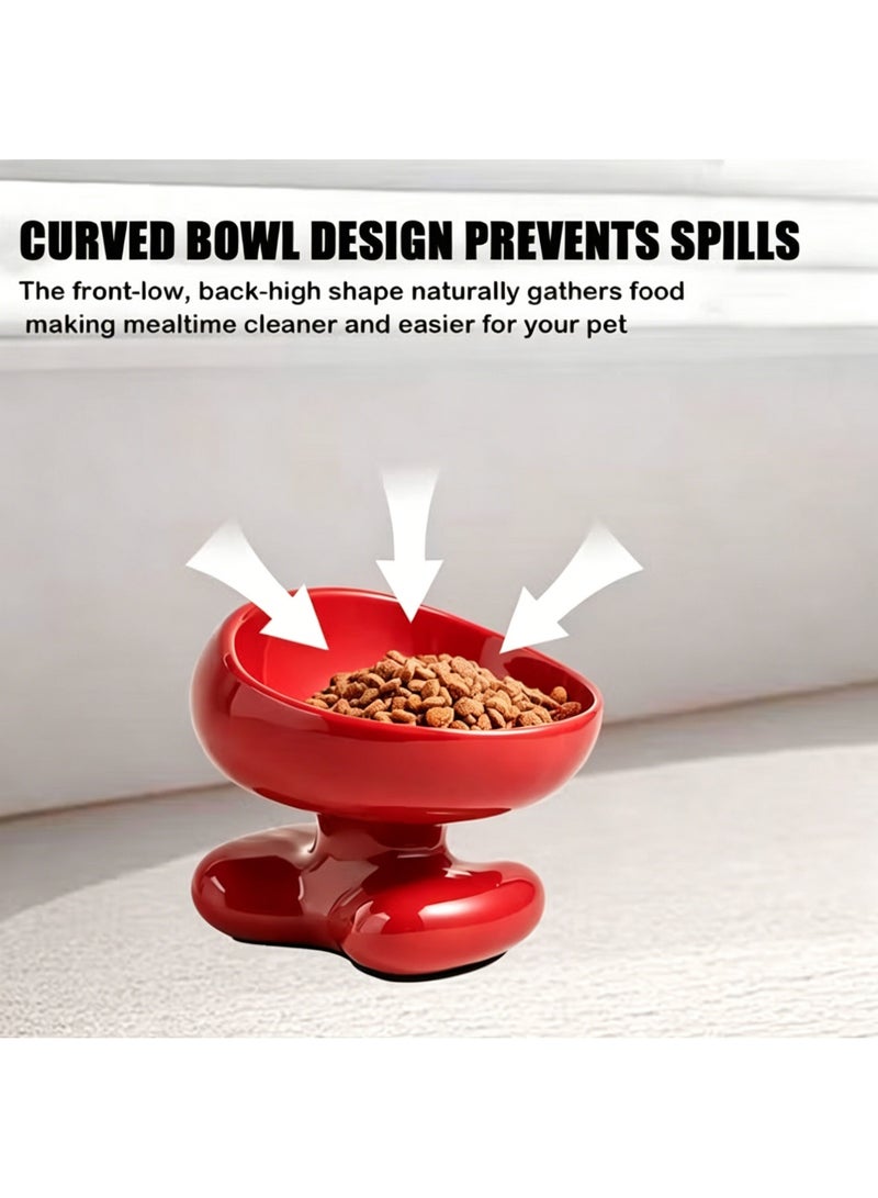 Nailuck Ceramic Elevated Cat Bowl, 15° Tilted Neck-Friendly Pet Food Water Bowl, Anti-Spill Curved Design for Cats & Small Dogs, red - Image 4