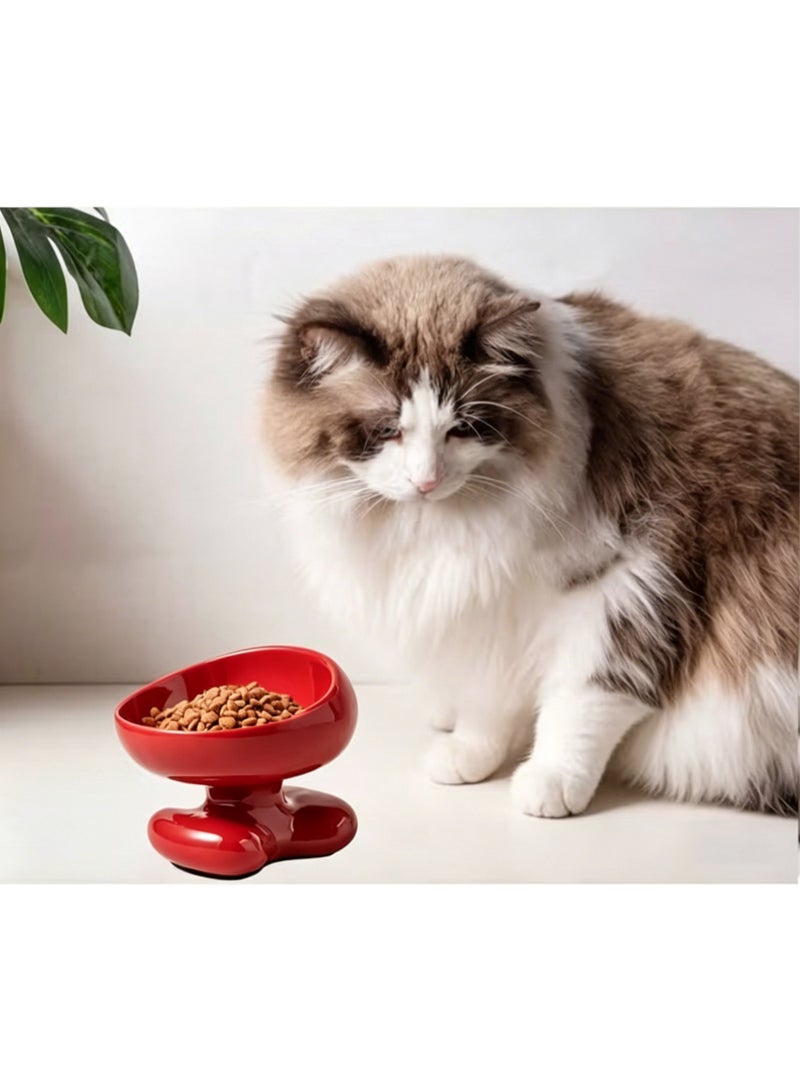 Nailuck Ceramic Elevated Cat Bowl, 15° Tilted Neck-Friendly Pet Food Water Bowl, Anti-Spill Curved Design for Cats & Small Dogs, red - Image 2
