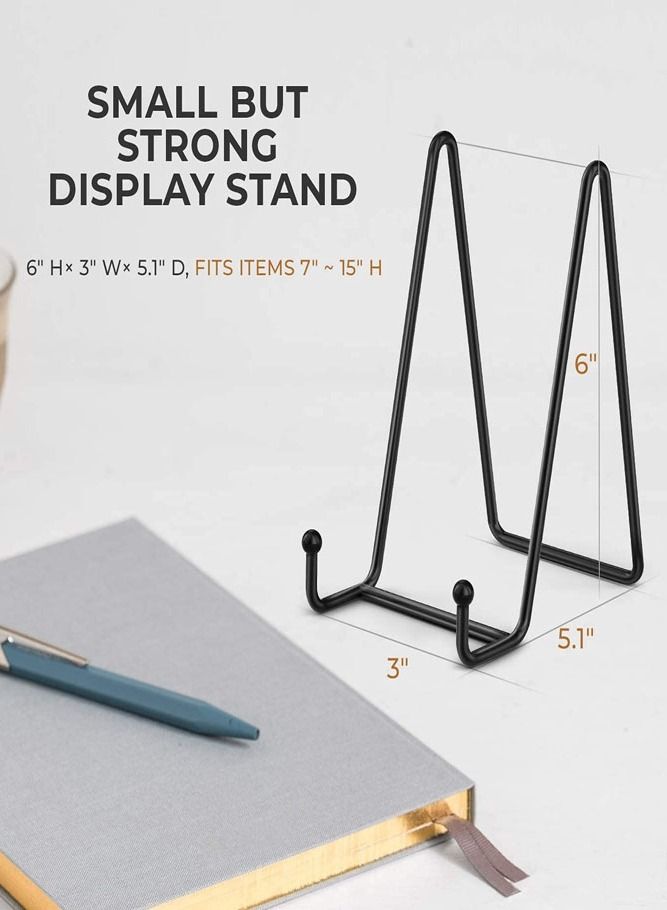 AMERTEER 2-Piece Iron Easel Plate Holder Display Stand – Metal Frame Stand for Photos, Books and Art  - Image 2