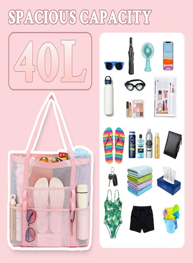 GYEUKHAM Mesh Beach Bag - Large Beach Tote Bag with Multiple Pockets for Family Beach Bag for Toys & Vacation Essentials, Pink, Large - Image 4