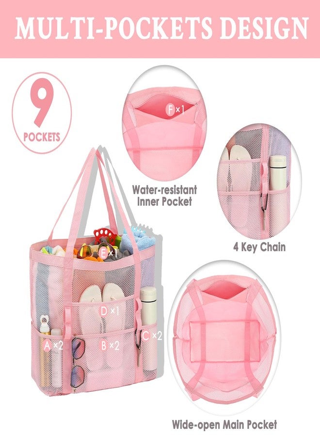 GYEUKHAM Mesh Beach Bag - Large Beach Tote Bag with Multiple Pockets for Family Beach Bag for Toys & Vacation Essentials, Pink, Large - Image 5