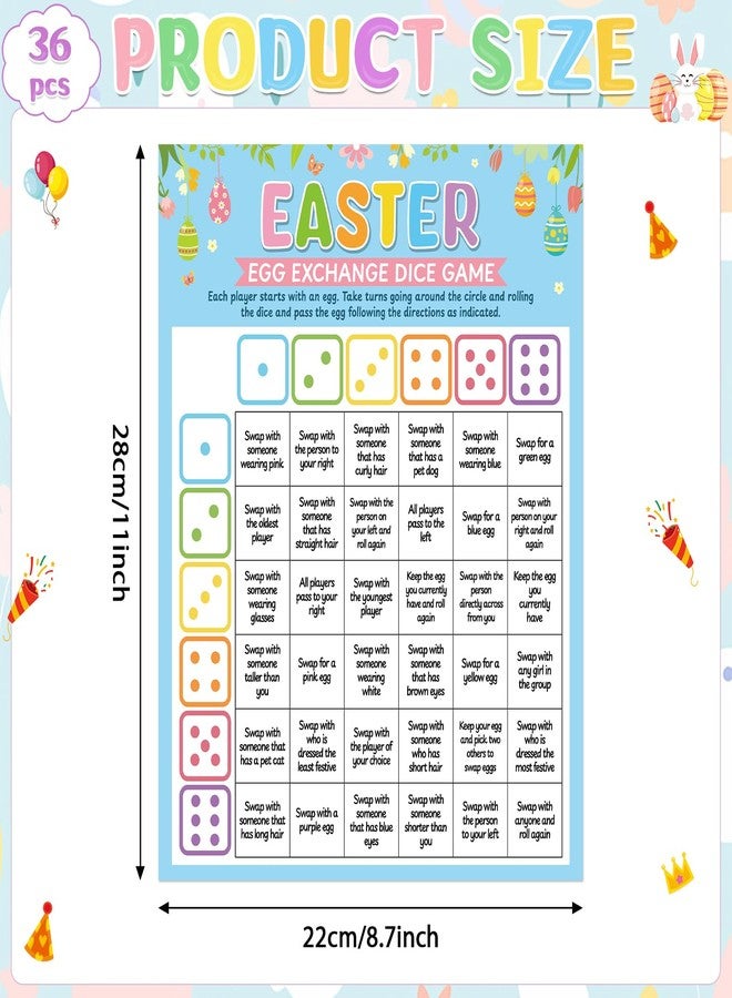 Wiooffen 36 Pcs Easter Paper Games Easter Dice Game Spring Party Games for Large Group Spring Festival Egg Exchange Dice Game Holiday Celebration Trivia Family Team Activities Classroom School Supplies Favor - Image 2