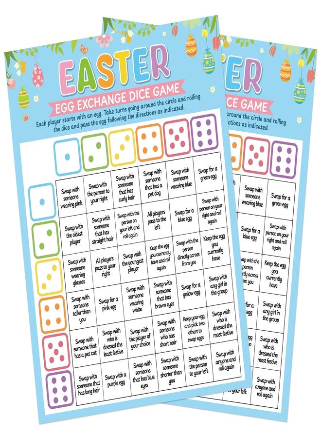 Wiooffen 36 Pcs Easter Paper Games Easter Dice Game Spring Party Games for Large Group Spring Festival Egg Exchange Dice Game Holiday Celebration Trivia Family Team Activities Classroom School Supplies Favor - Image 1