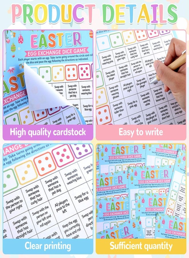 Wiooffen 36 Pcs Easter Paper Games Easter Dice Game Spring Party Games for Large Group Spring Festival Egg Exchange Dice Game Holiday Celebration Trivia Family Team Activities Classroom School Supplies Favor - Image 3