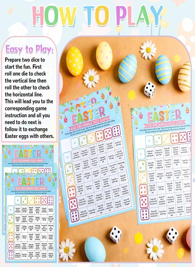 Wiooffen 36 Pcs Easter Paper Games Easter Dice Game Spring Party Games for Large Group Spring Festival Egg Exchange Dice Game Holiday Celebration Trivia Family Team Activities Classroom School Supplies Favor - Image 4