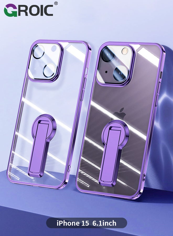 GROIC For iPhone 15 Case with Stand, Phone Cover with Camera Lens Protector, Yellowing & Protective Phone Shell, Electroplated Phone Case for iPhone 15 6.1 Inch - Image 1