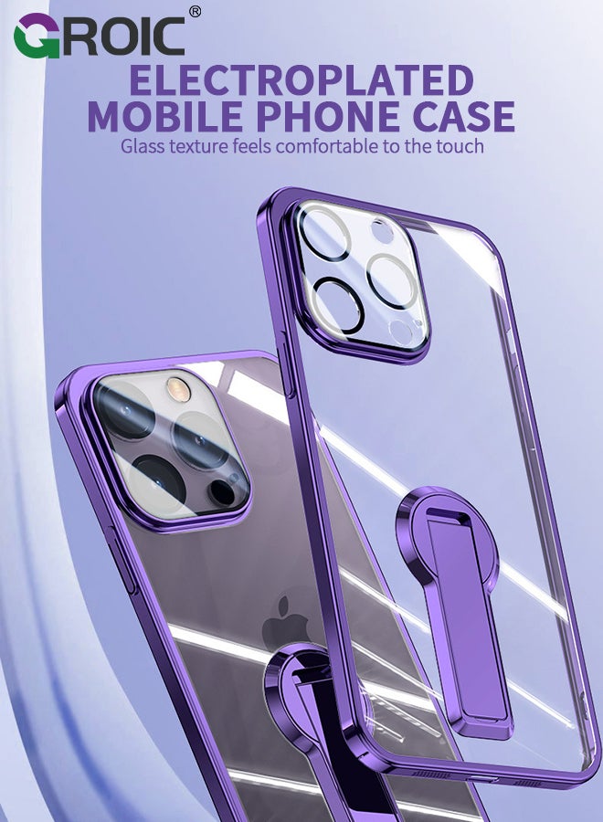 GROIC For iPhone 15 Case with Stand, Phone Cover with Camera Lens Protector, Yellowing & Protective Phone Shell, Electroplated Phone Case for iPhone 15 6.1 Inch - Image 2
