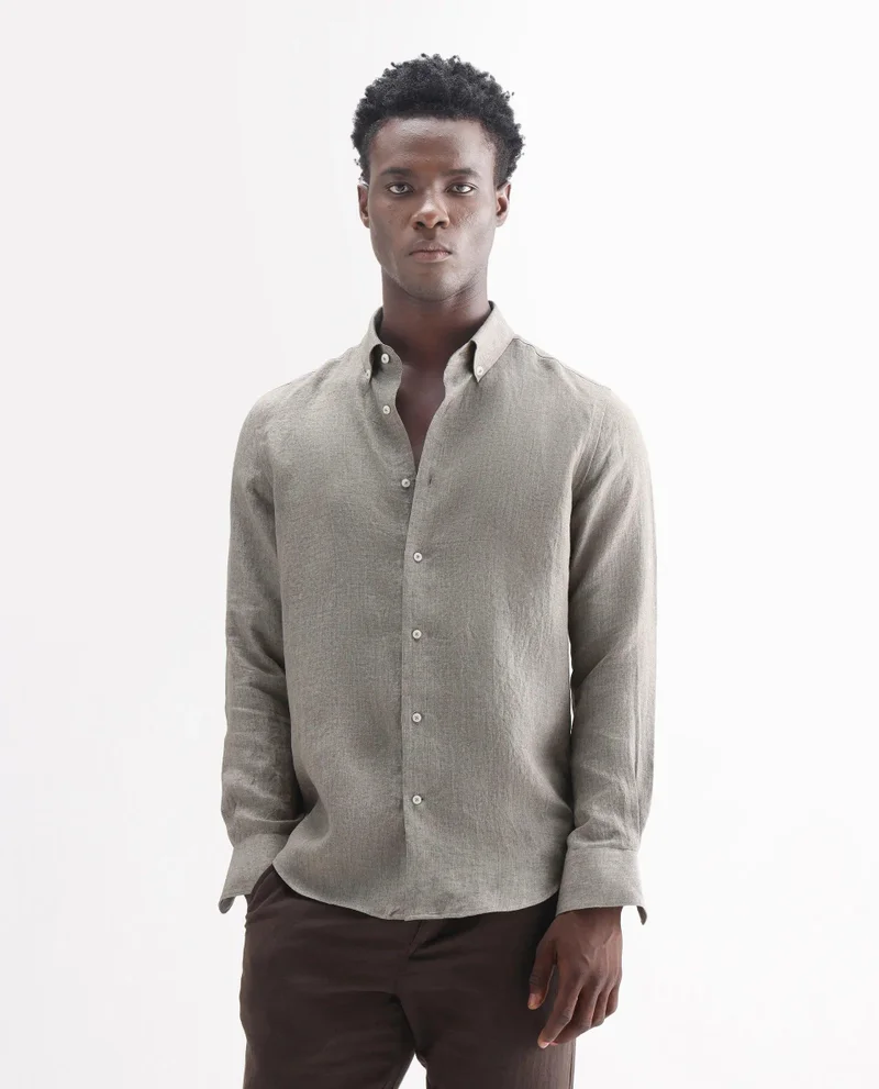 Rare Rabbit Men's Classic 100% Linen Button-Down Shirt