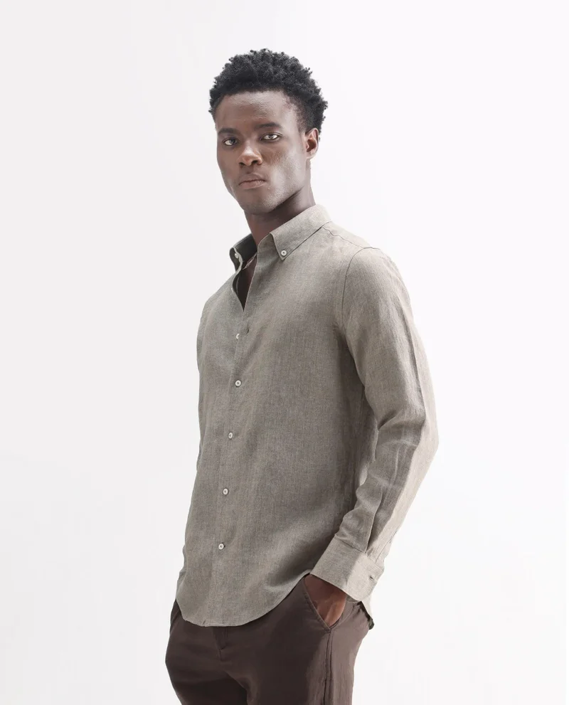 Rare Rabbit Men's Classic 100% Linen Button-Down Shirt