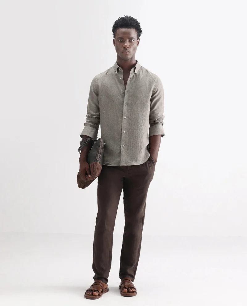 Rare Rabbit Men's Classic 100% Linen Button-Down Shirt