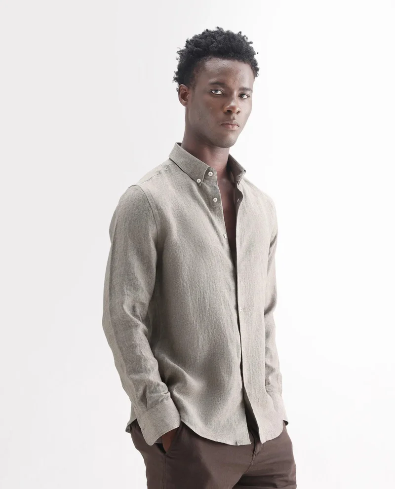 Rare Rabbit Men's Classic 100% Linen Button-Down Shirt