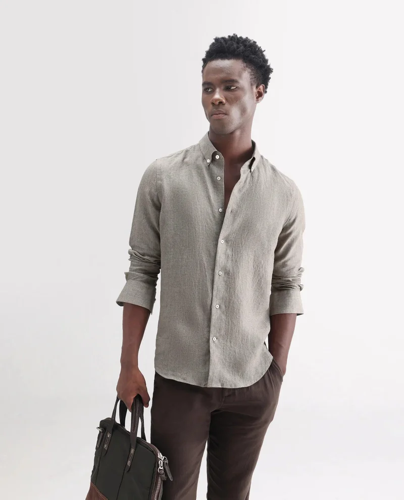 Rare Rabbit Men's Classic 100% Linen Button-Down Shirt