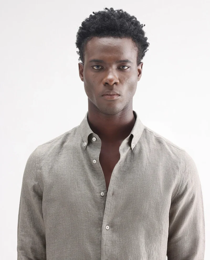 Rare Rabbit Men's Classic 100% Linen Button-Down Shirt