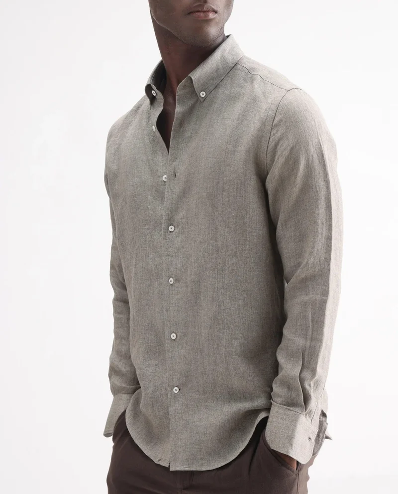 Rare Rabbit Men's Classic 100% Linen Button-Down Shirt