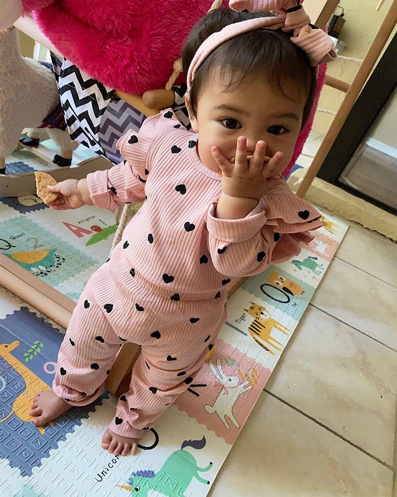 Fullfamous Infant Baby Girl Clothes Outfits,Fall Romper Christmas Clothing Set 0-3 months Pink Heart - Image 2