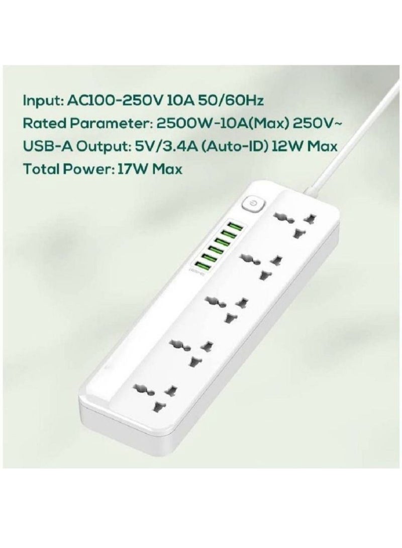 JBQ Power Extension Cord with Multi Sockets 5 Universal Outlets Compatible With UK/UAE Plug 6 Auto ID USB Ports For Mobile Charging And 2m Extension Cord For Home Office Dorm Essentials  - Image 2
